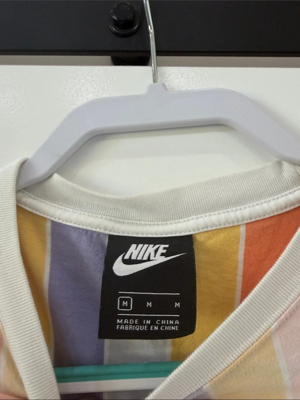 Nike Women’s Pastel Vertical Stripe Cropped Tee - Pink, Yellow, Blue